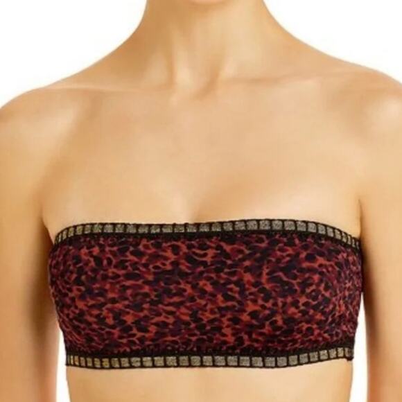 NEW Platinum Swimwear Wild Heart Crochet Trim Reversible Leopard Print Swim Top - Picture 1 of 9